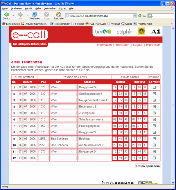 Abb.2: eCall Website